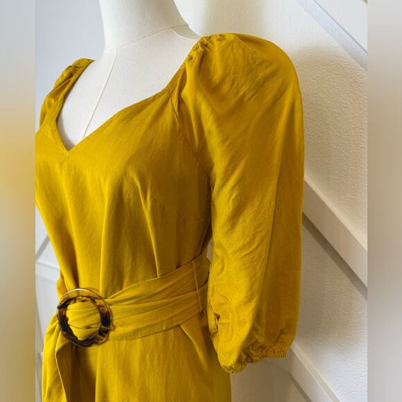 Maeve By Anthropologie Artemis Yellow Belted Asymmetric Midi Dress Size 2 - Picture 4 of 14